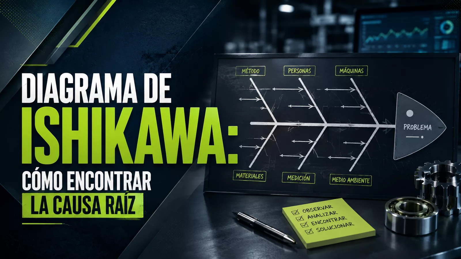 Diagrama de Ishikawa con categorías de causas para identificar la causa raíz de un problema