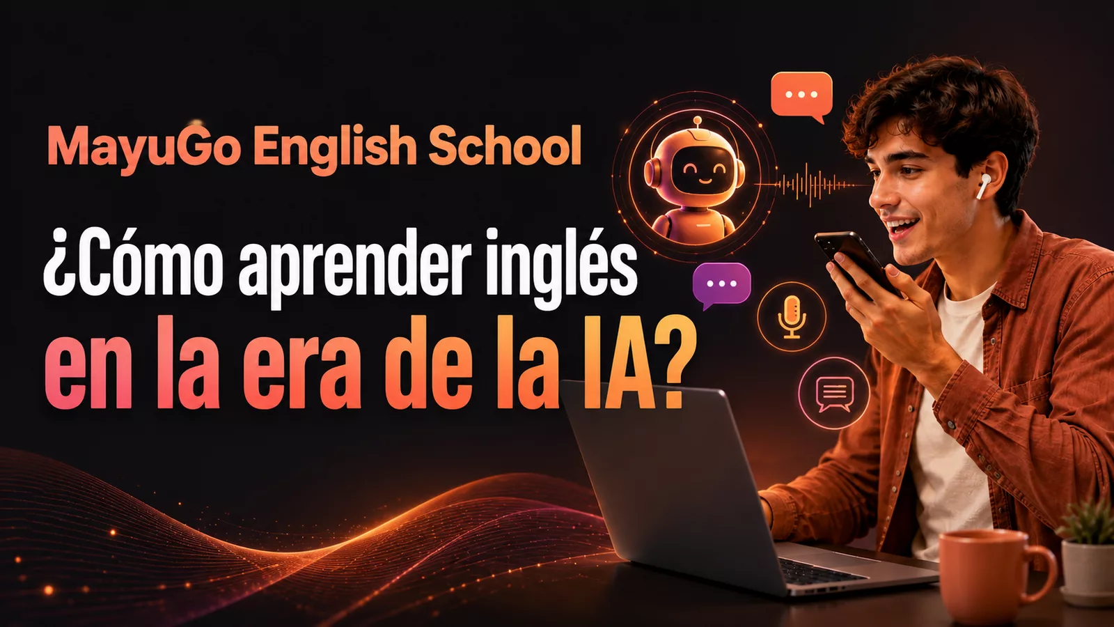 Estudiante aprendiendo inglés con clases en vivo e inteligencia artificial